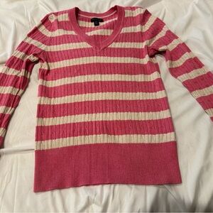 Tommy Hilfiger Pink/beige Cable Knit V-Neck Sweater Women’s Large